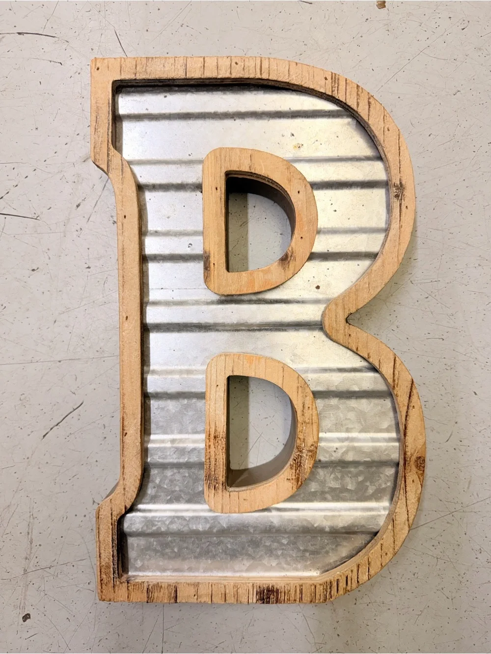 Hobby Lobby Galvanized Silver and Natural Wood Letter B Wall Accent